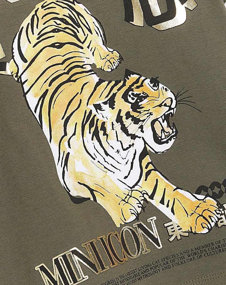 Mini boys khaki tiger graphic t-shirt