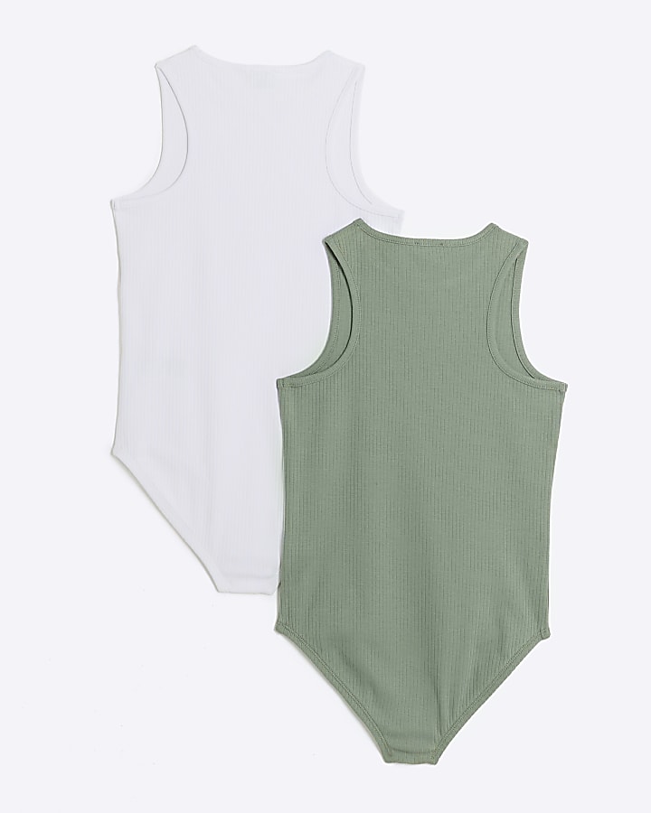 Girls khaki scoop bodysuit 2 pack