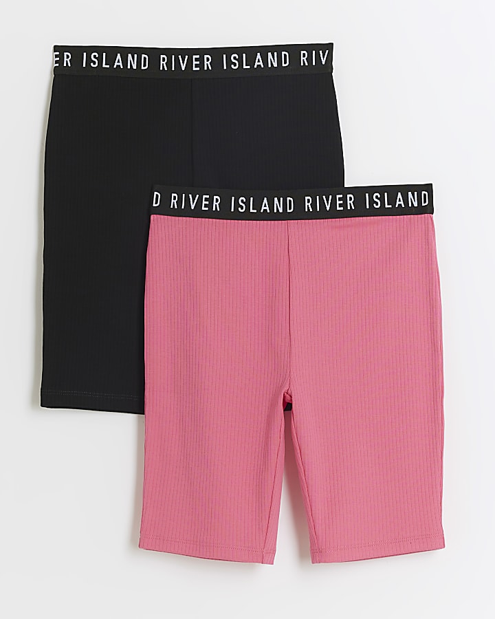 Girls pink RI waistband cycle shorts 2 pack