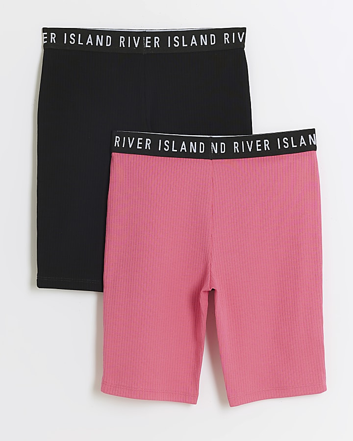 Girls pink RI waistband cycle shorts 2 pack