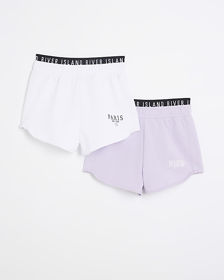 Girls purple RI waistband shorts 2 pack