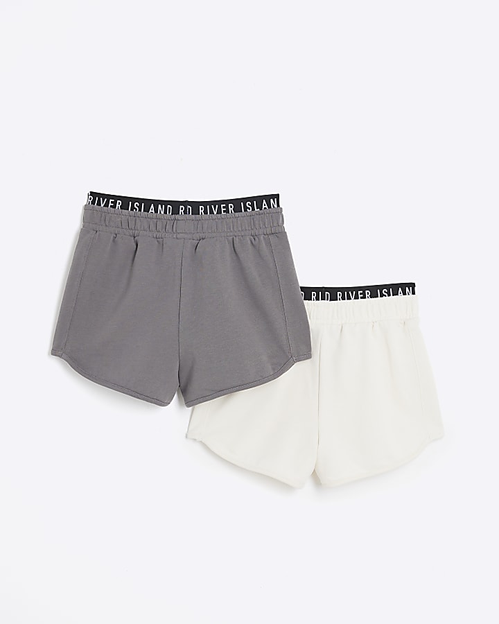 Girls grey RI waistband runner shorts 2 pack