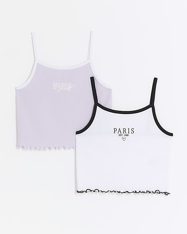 Girls purple ribbed cami top 2 pack