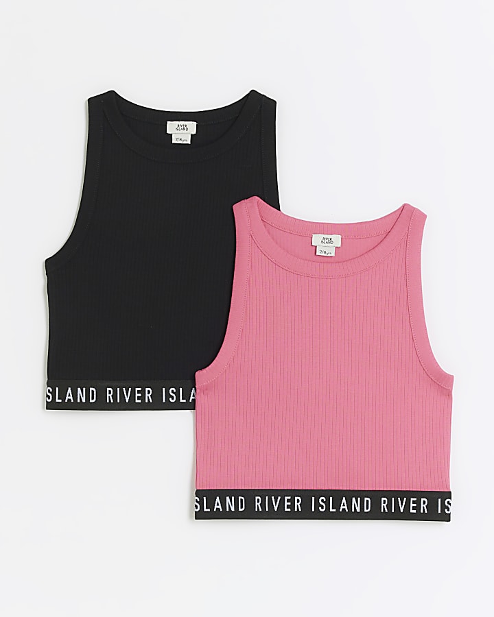 Girls pink RI ribbed tank top 2 pack