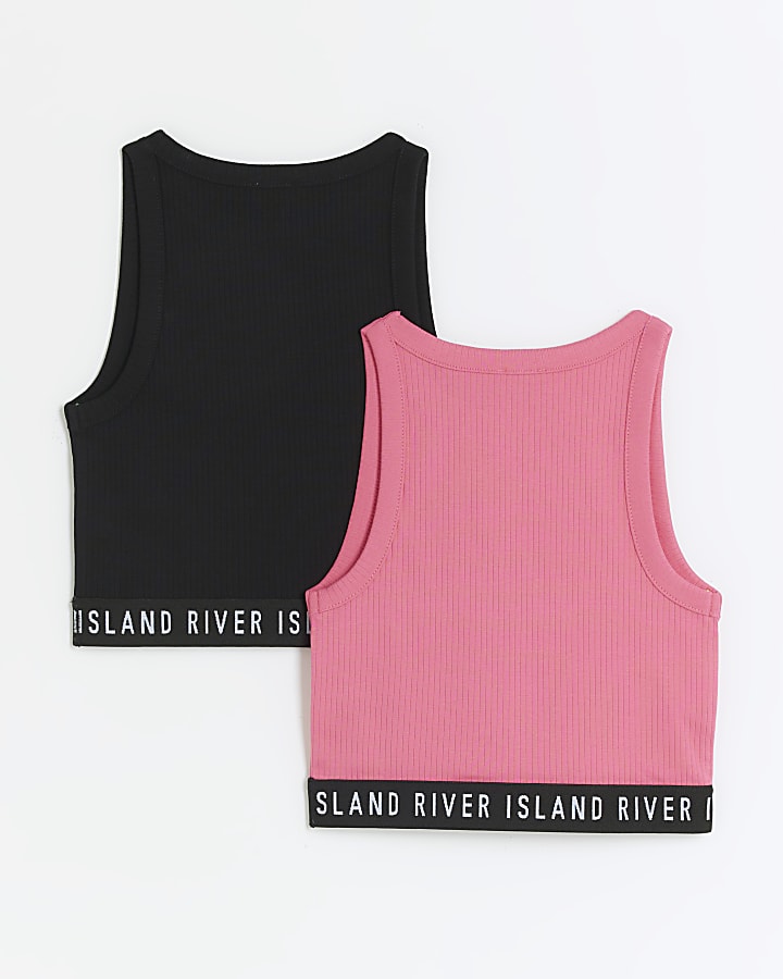 Girls pink RI ribbed tank top 2 pack