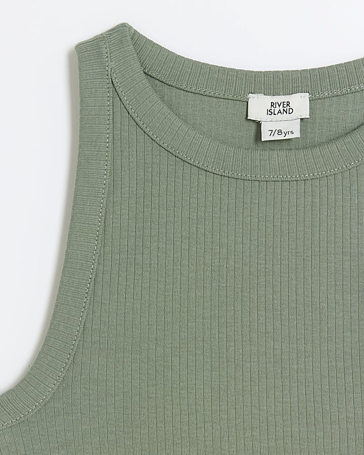 Girls khaki RI ribbed tank top 2 pack