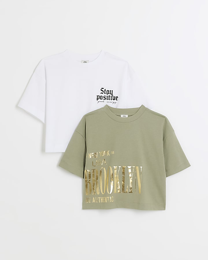 Girls khaki crop t-shirt 2 pack