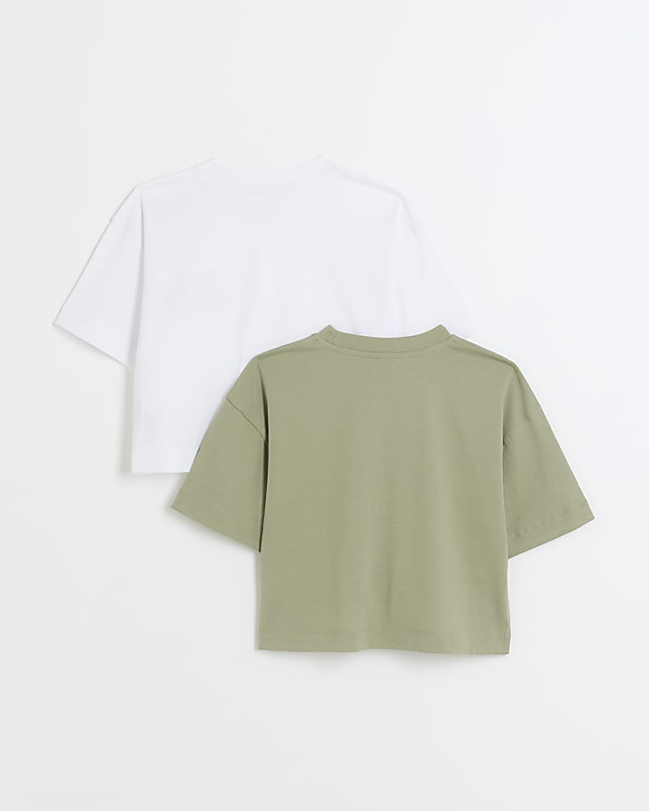 Girls khaki crop t-shirt 2 pack