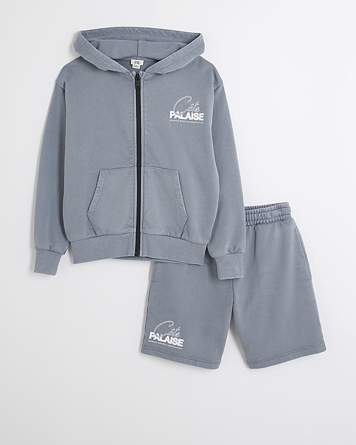 Boys blue zip through hoodie set