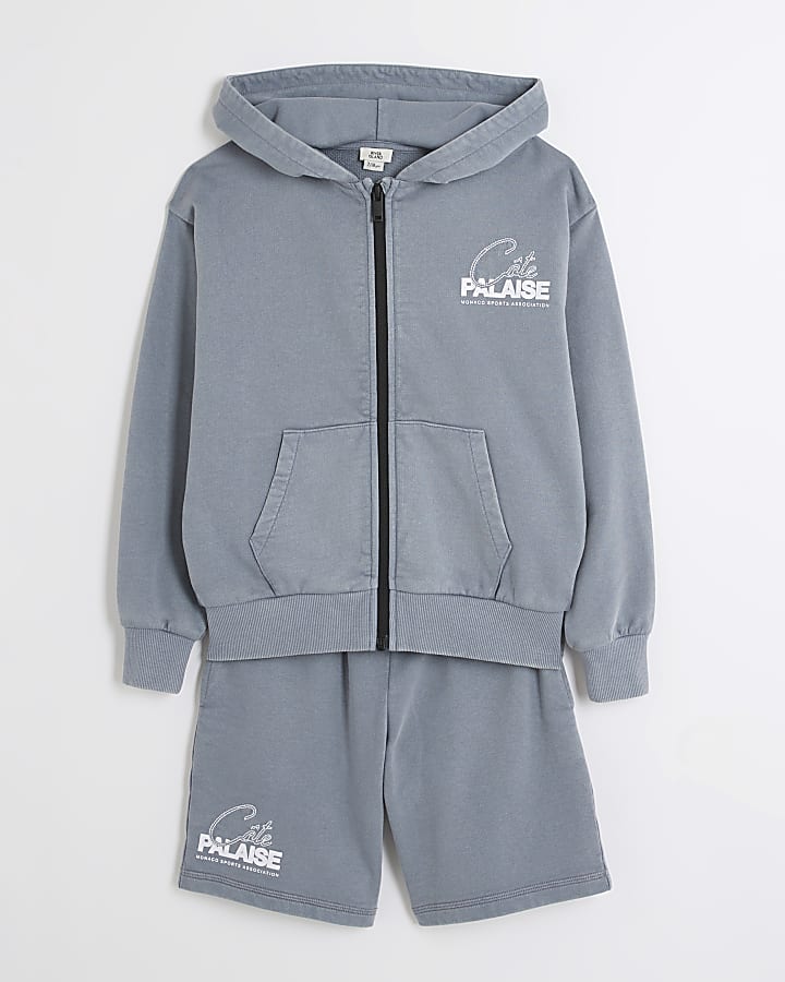 Boys blue zip through hoodie set