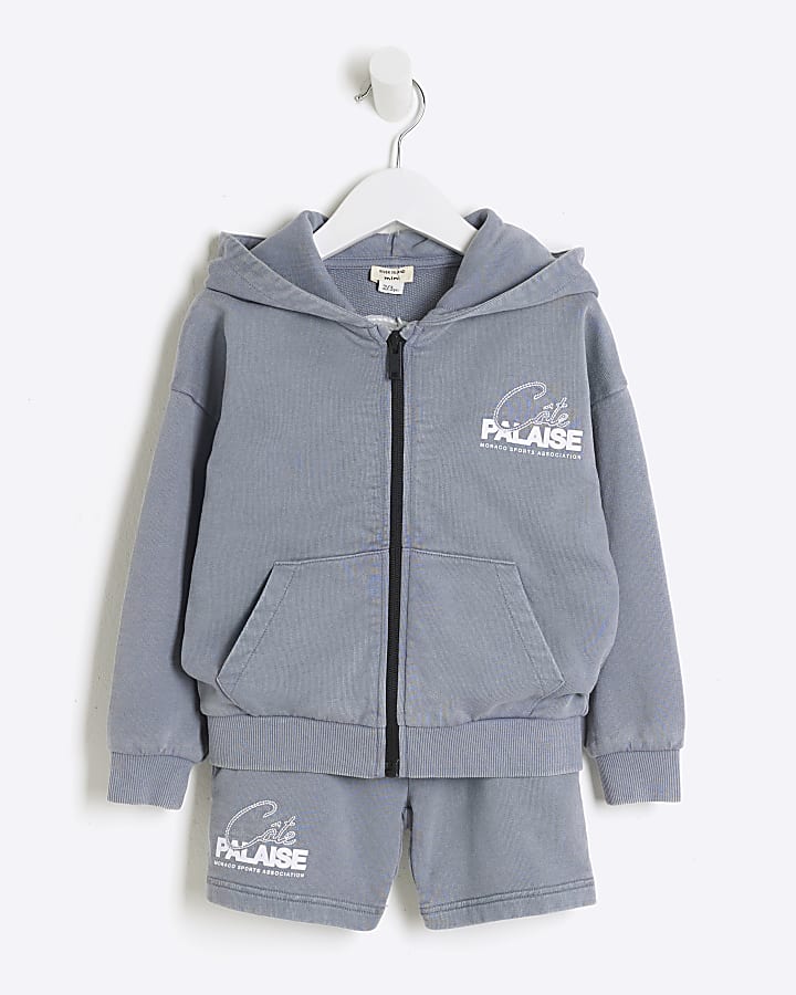 Mini boys blue zip through hoodie set