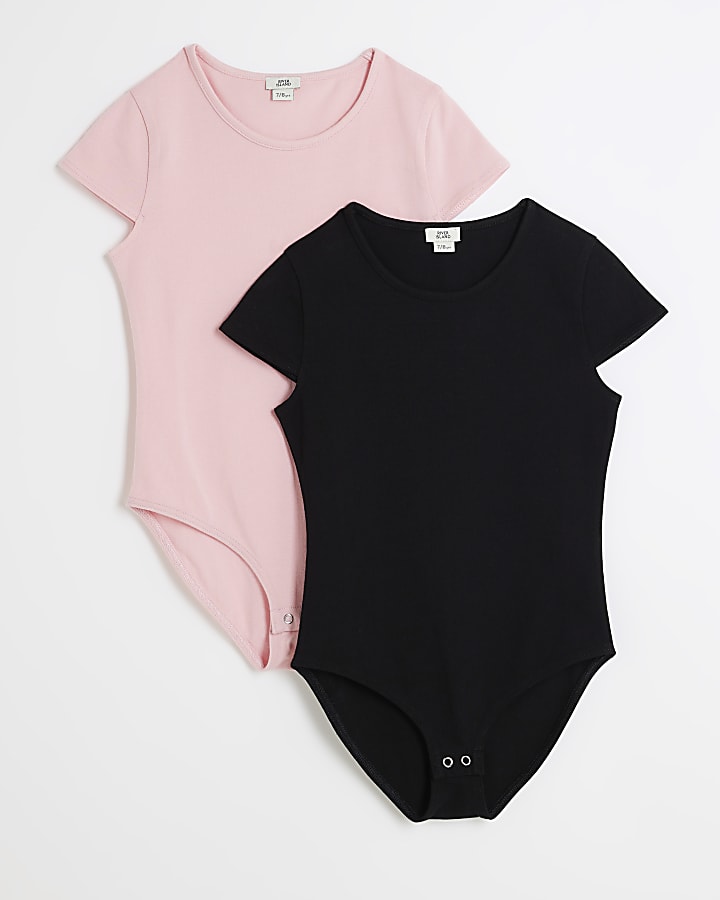 Girls pink short sleeve bodysuit 2 pack