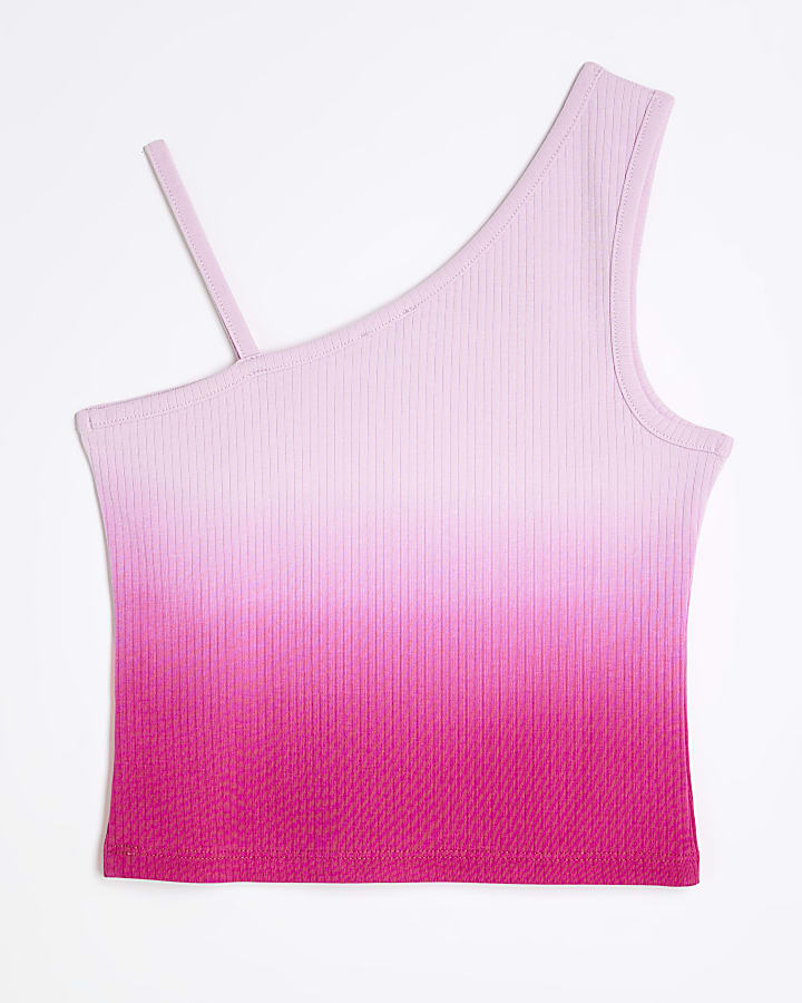 Girls pink ombre one shoulder vest top