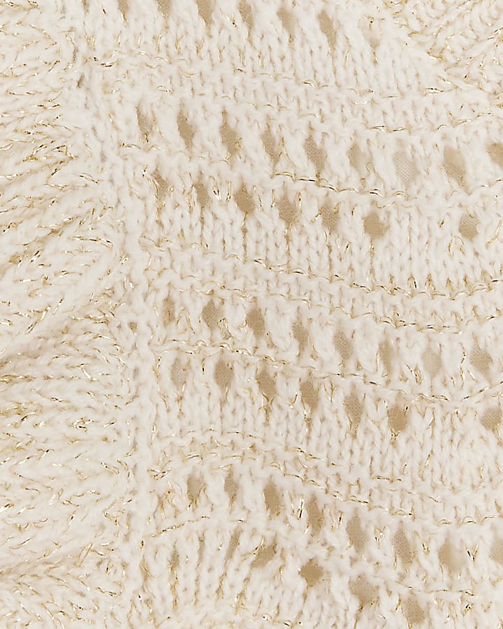 Mini girls cream crochet glitter tank top set