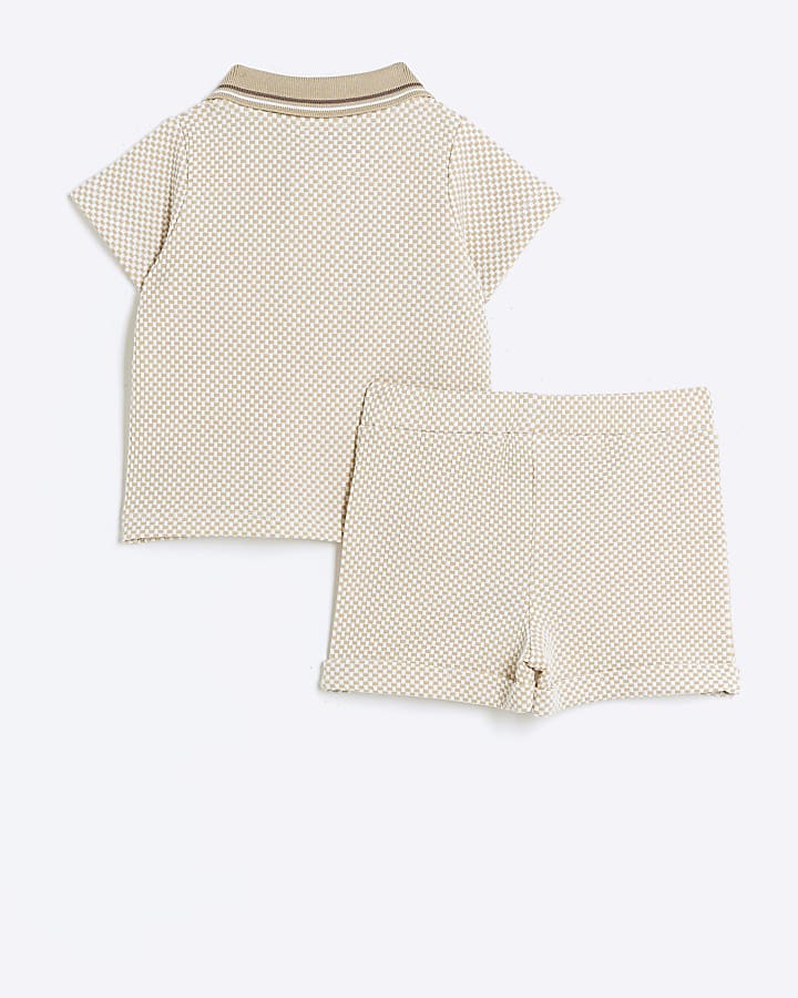 Baby boys stone jacquard polo and shorts set