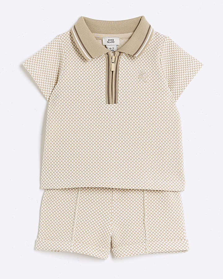 Baby boys stone jacquard polo and shorts set