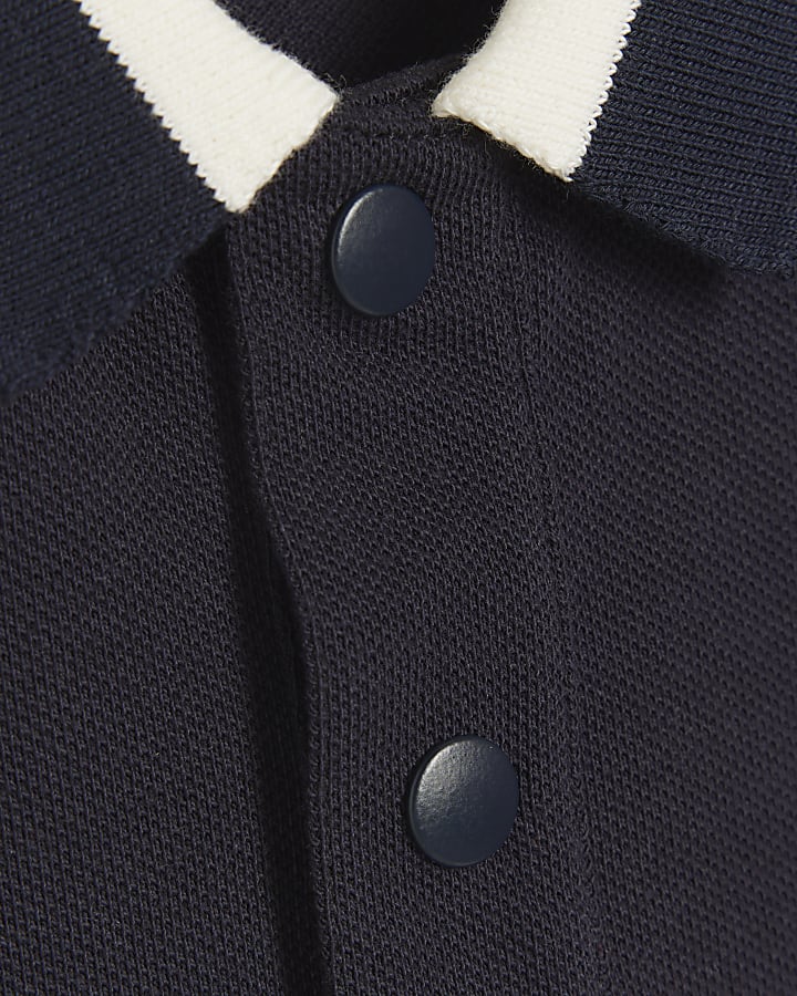 Mini boys navy textured polo shirt