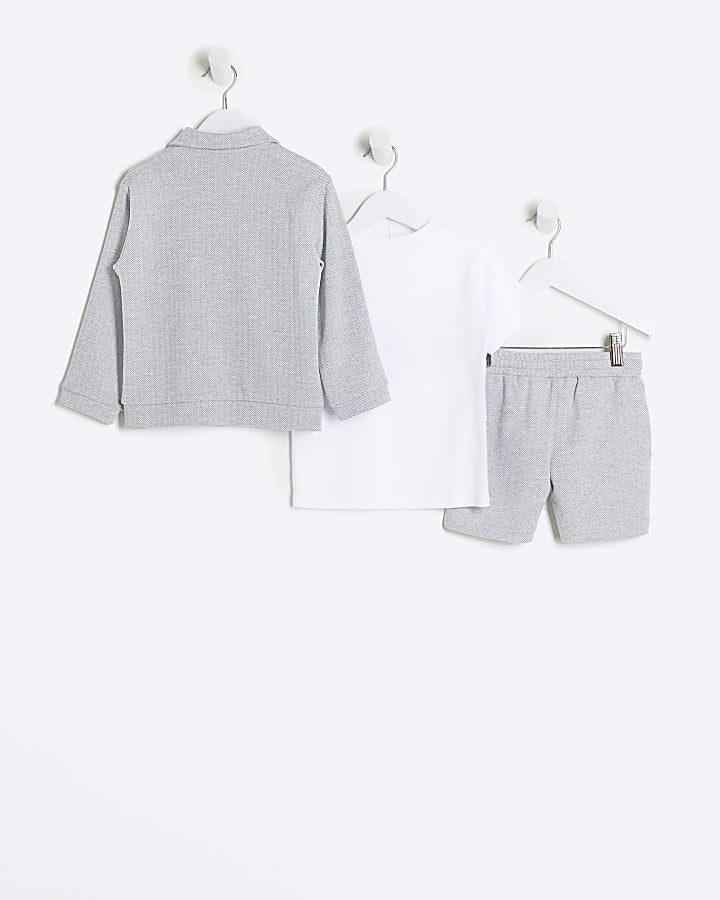 Mini Boys Grey Herringbone Shacket and shorts