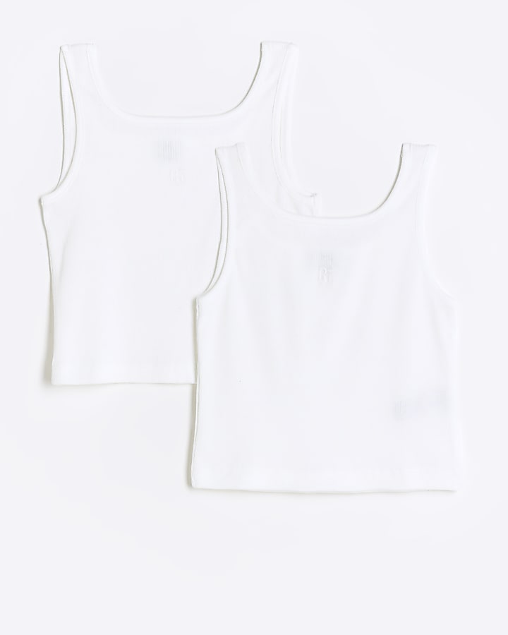 Girls white rib square neck 2 Pack