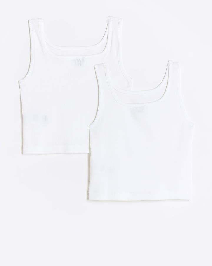 Girls white rib square neck 2 Pack