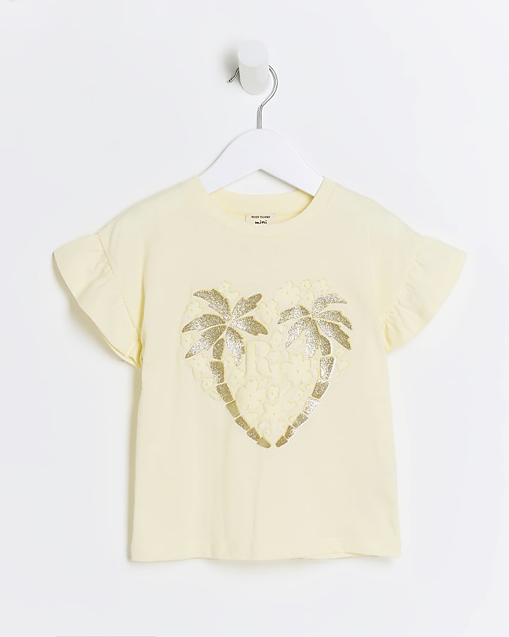 Mini girls yellow graphic print t-shirt