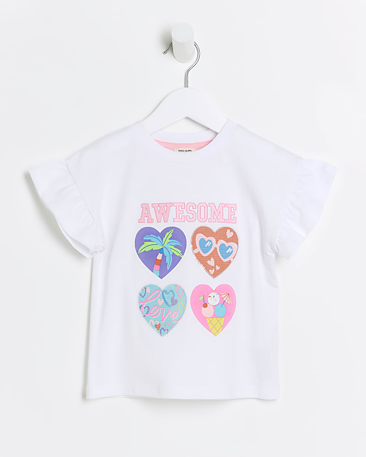 Mini girls white graphic print t-shirt