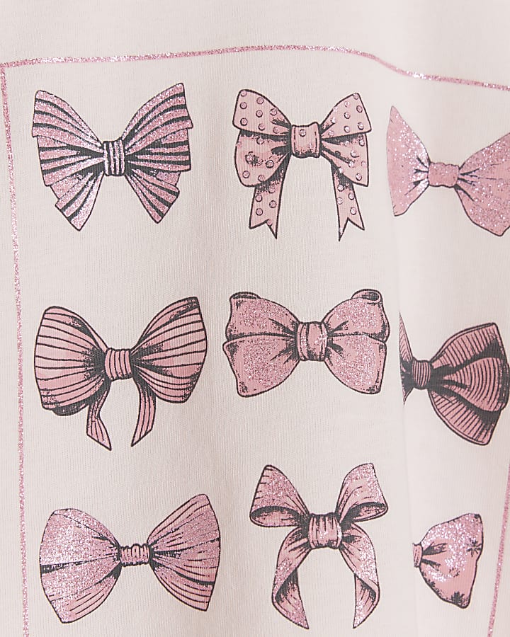 Mini girls pink embellished bow t-shirt