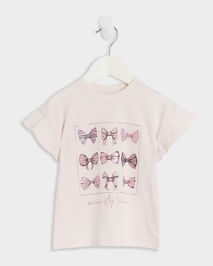 Mini girls pink embellished bow t-shirt