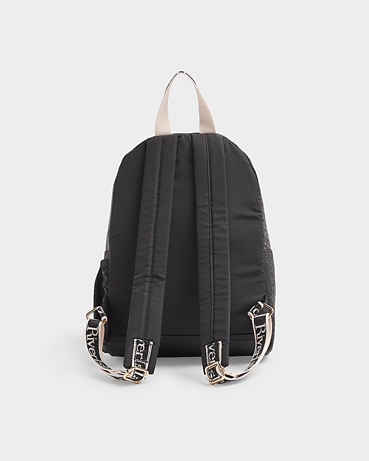 Girls black quilted monogram backpack