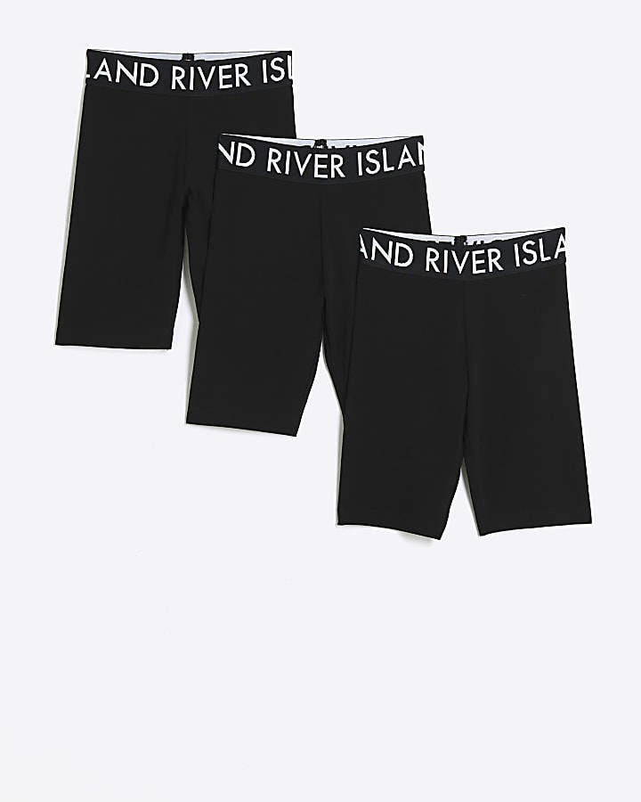 Girls black RI cycling shorts 3 pack River Island