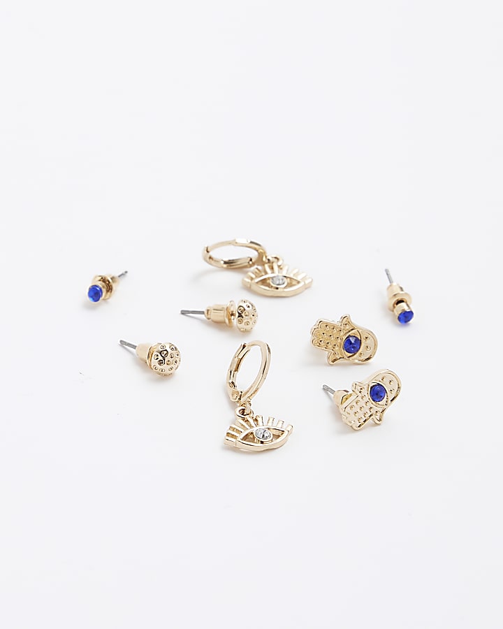 Girls gold stud and hoop earrings 9 pack