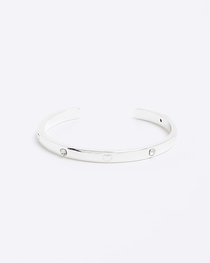 Girls Silver Heart Cuff Bracelet