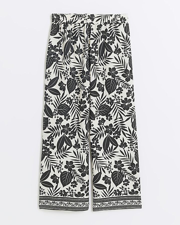 Girls black & white print wide leg trousers