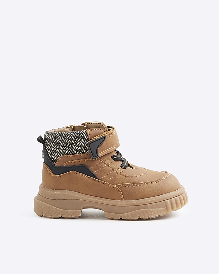 Mini boys brown hiker high top boots