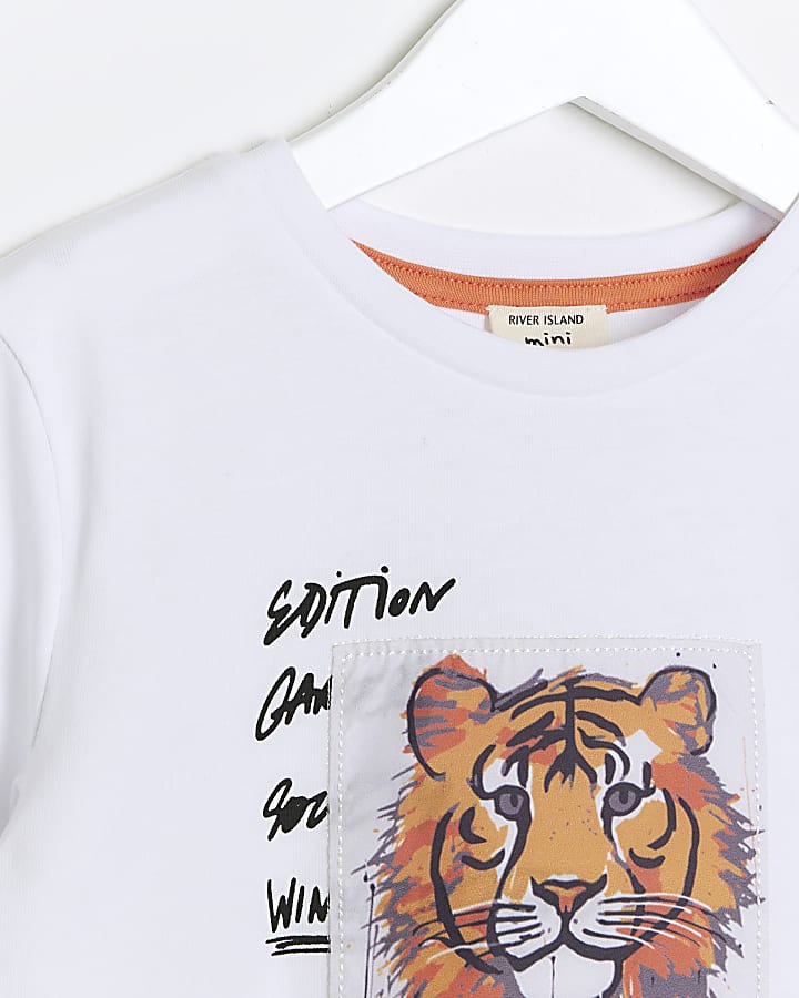 Mini boys white satin tiger t-shirt