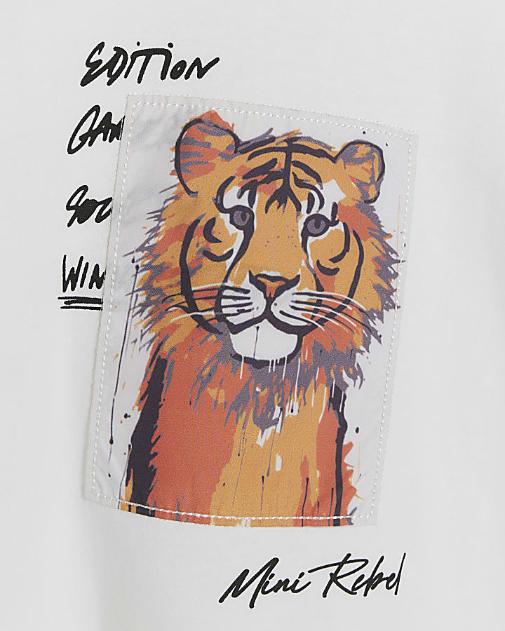 Mini boys white satin tiger t-shirt