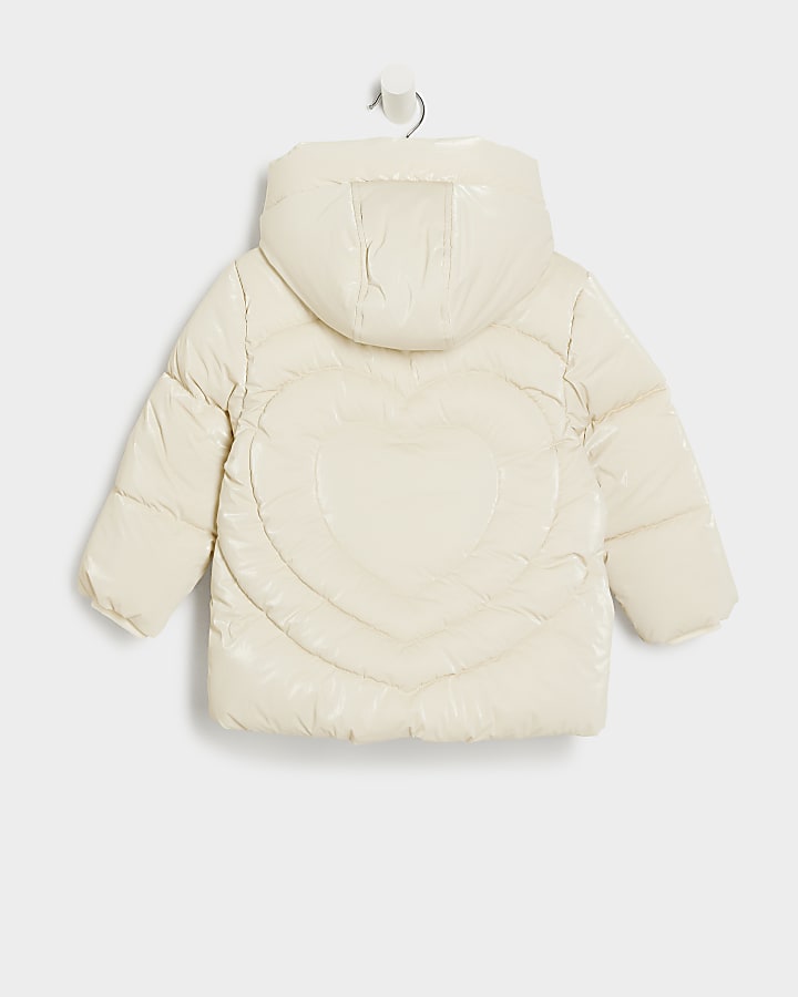 Mini girls cream padded hooded jacket