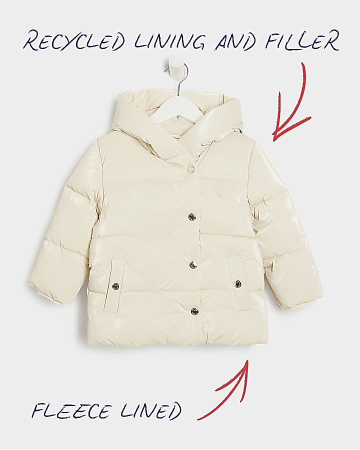 Mini girls cream padded hooded jacket