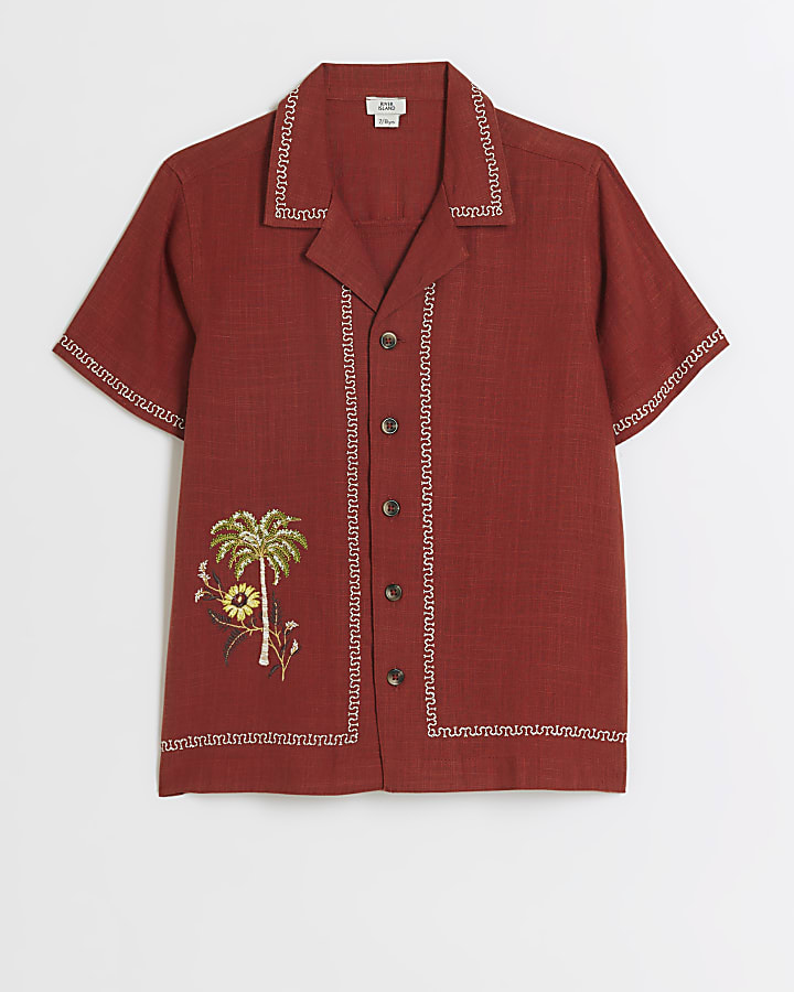 Boys rust embroidered shirt