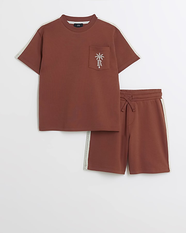 Boys rust embroidered t-shirt and shorts set