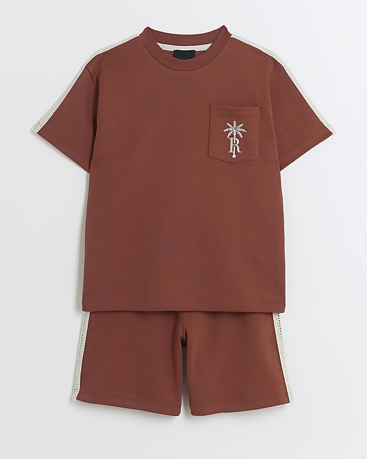 Boys rust embroidered t-shirt and shorts set