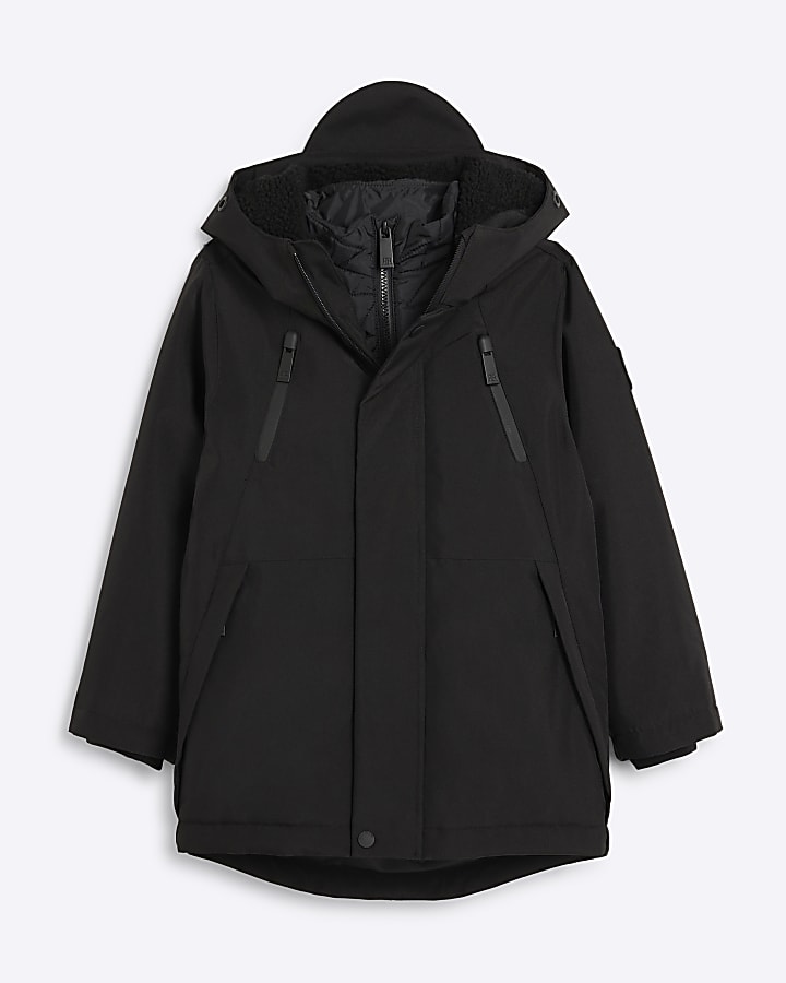 Boys black parka jacket