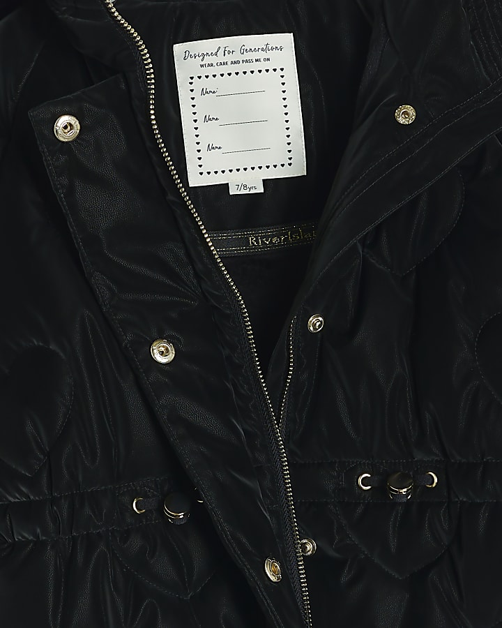 Girls black leopard faux fur padded jacket