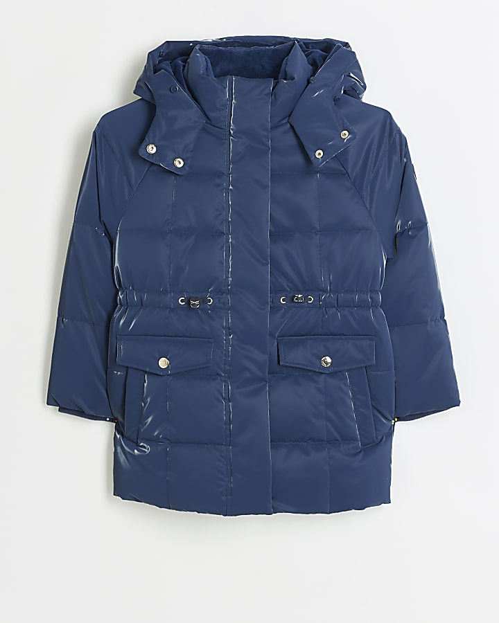 Girls navy faux fur hood padded jacket