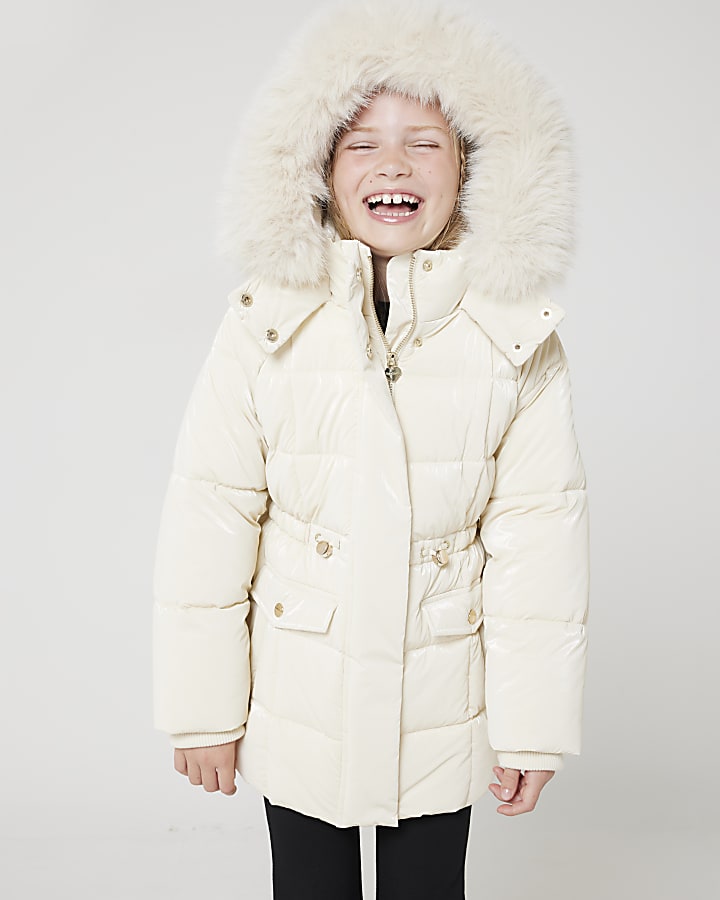 Girls cream padded jacket River Island