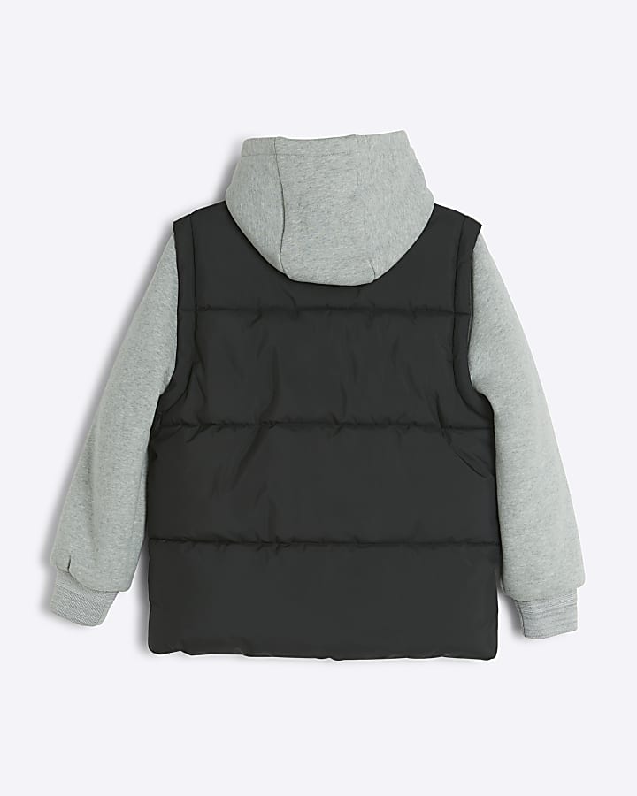 Boys black hybrid gilet hoodie