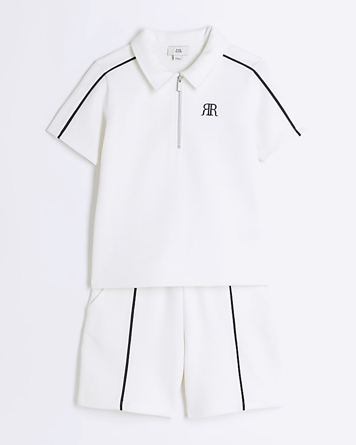 Boys Ecru Polo top  and shorts Set