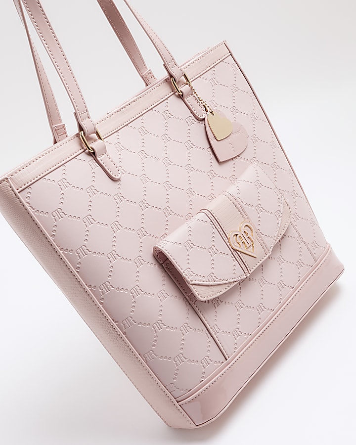 Girls pink embossed shopper bag