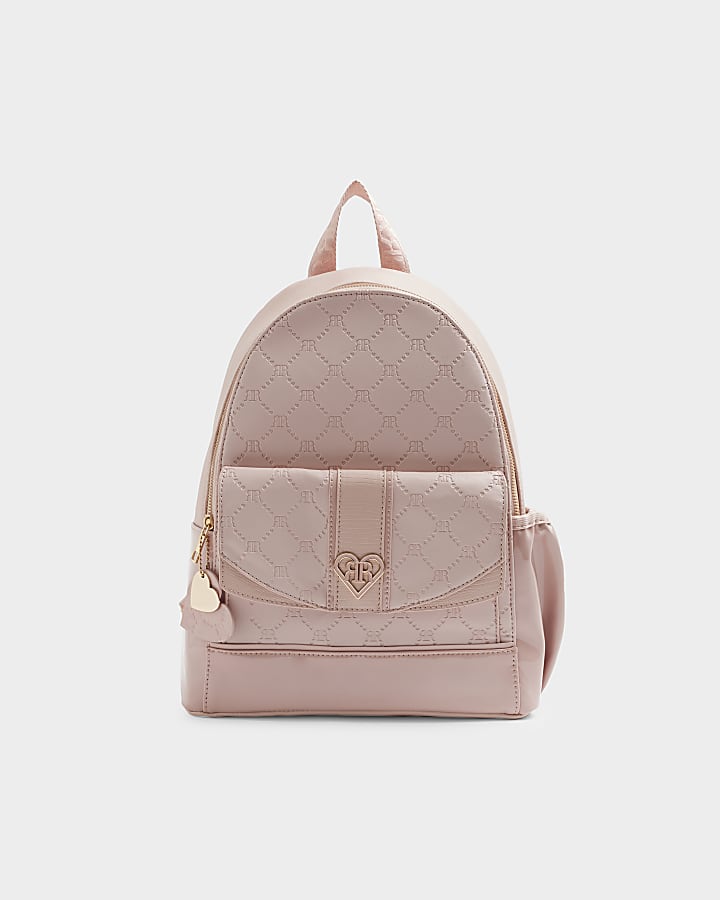 Girls pink RI embossed pocket backpack