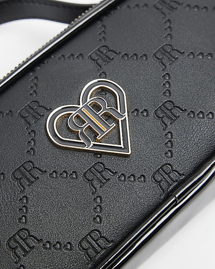 Girls black embossed monogram pencil case